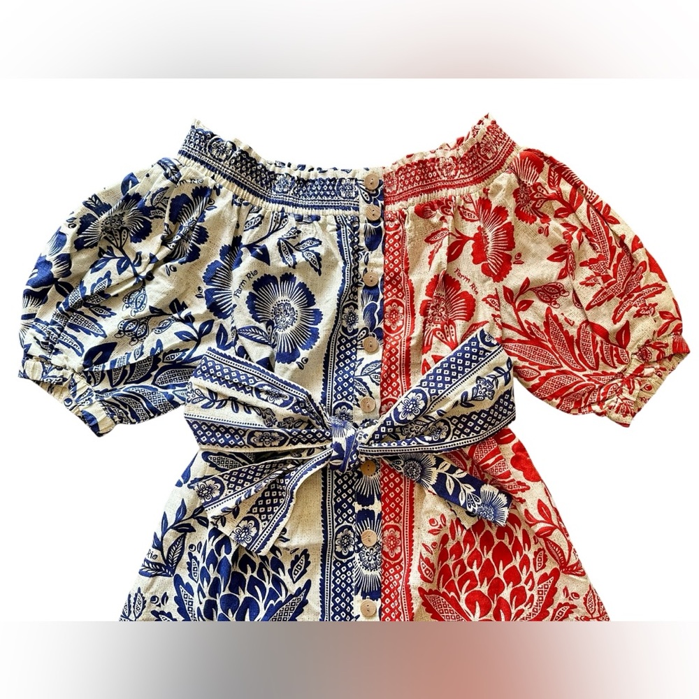 Farm Rio Mixed Pineapple Garden Mini Dress (Red & Blue) — NWT S - Picture 4 of 10